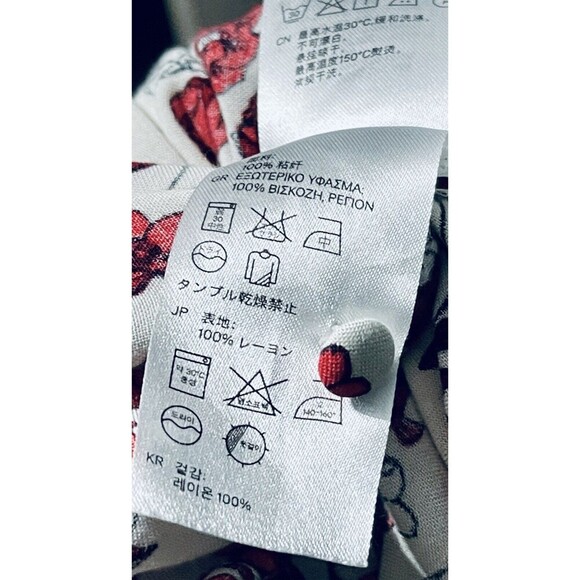 H&M Floral Dress SzS Red White High Waist Vacation Maxi Dress Side Slit Ditsy - Picture 10 of 10